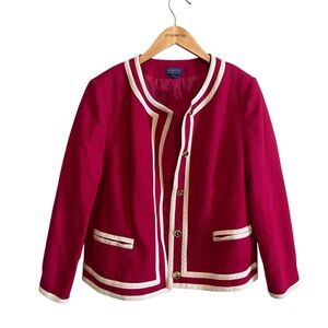 Pendleton Pink and White Trim Collarless Tweed Cotton Lady Jacket Size 18